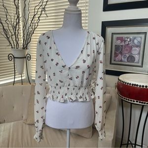 Floral Long-sleeve Open Back Blouse
